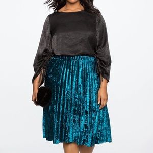 Eloquii Blue Crushed Velvet Pleated Midi Skirt